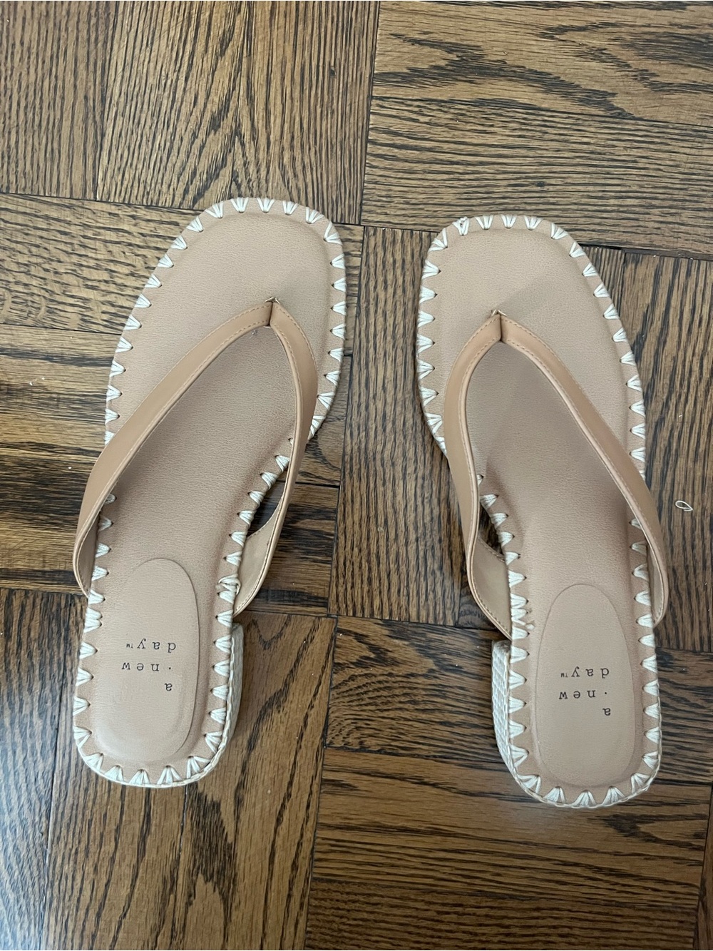 Tan Women’s Flip Flop Sandals with White Stitch Trim